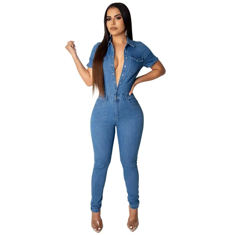 

Fashion Sexy Trun-Down Collar Buttons Pencil Pants Wrap Bodysuit Women Skinny Jumpsuits Female Playsuits Rompers