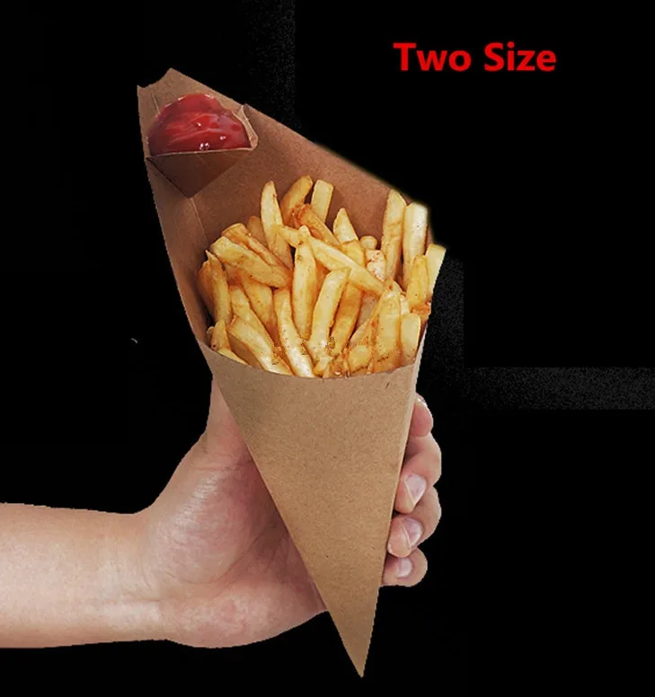 

I'MFINE Disposable Cone Kraft Paper French Fries Cup Fried Chicken Wings Popcorn Dessert Storage Boxes Conical paper bags
