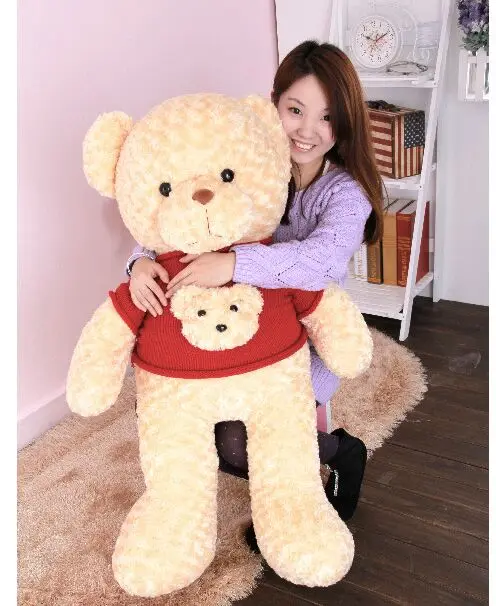 Новое поступление игрушечный огромный 100 см бежевый мишка тедди с красным