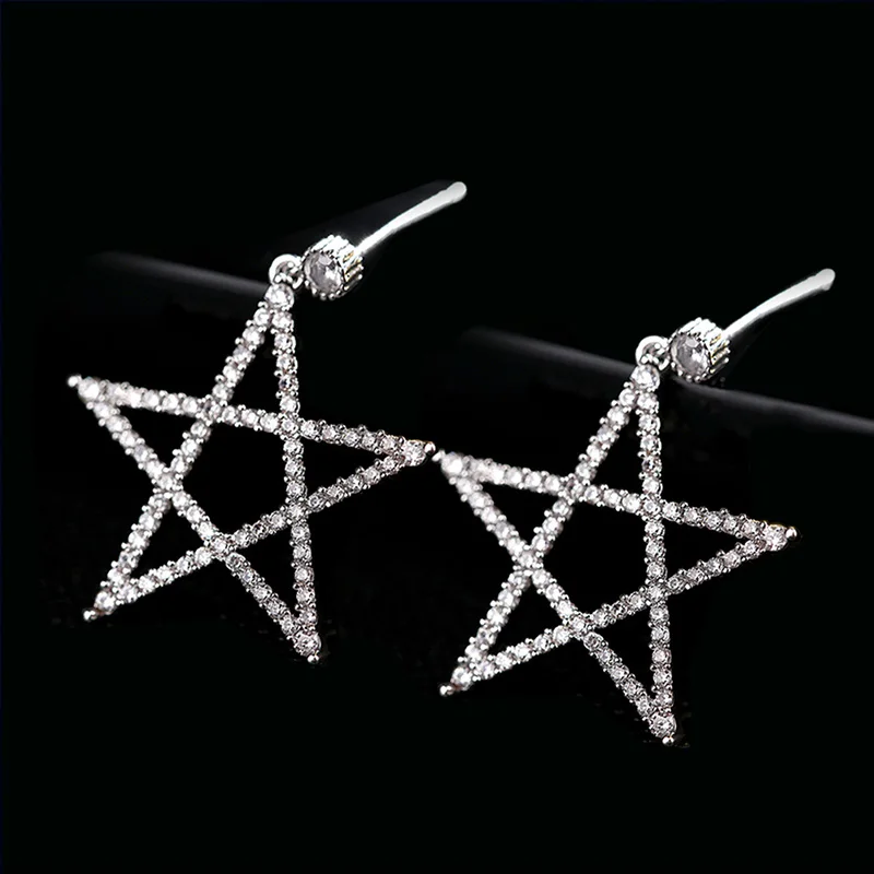 style 1 Новые серьги-гвоздики с фианитами, цирконием, звездами, пентаграммой, Преувеличенные блестящие циркониевые серебряные серьги с пентагоном для женщин, ювелирные изделия - Окраска металла: style 1