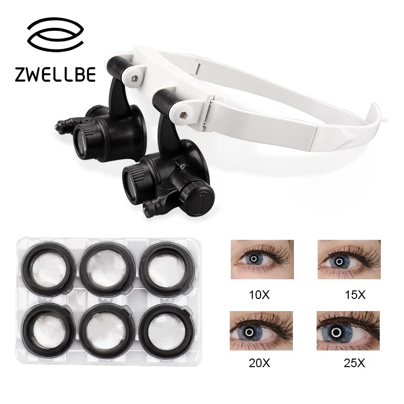Увеличительное стекло для наращивания ресниц 4 объектива регулируемая повязка