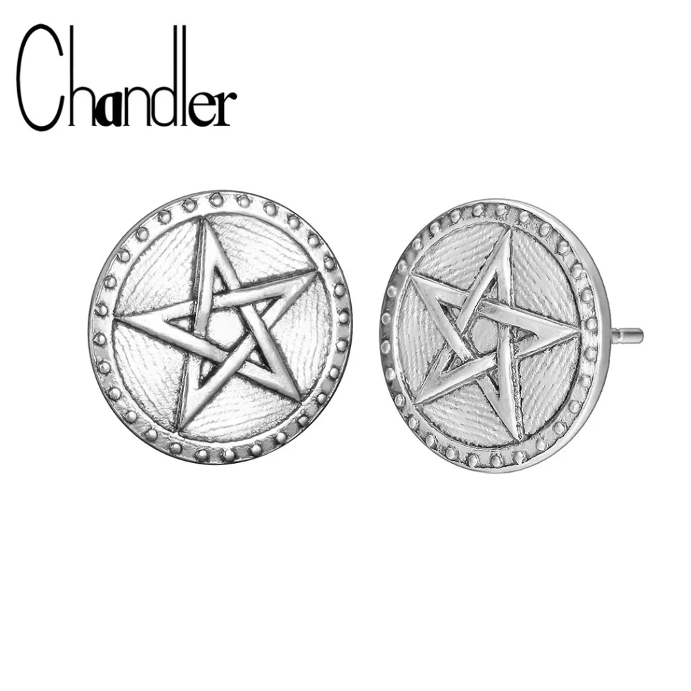 Мужские серьги гвоздики Chandler с пятиконечной звездой круглые из цинкового сплава