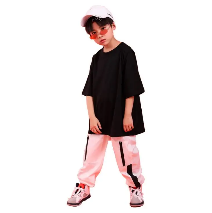 T-shirt Pants Set Комплекты из 2 предметов, танцевальные костюмы в стиле хип-хоп для мальчиков и девочек-подростков, черные топы с повязкой, белые штаны, спортивные костюмы для детей 8, 10, 12, 14, 16 лет - Цвет: T-shirt Pants Set