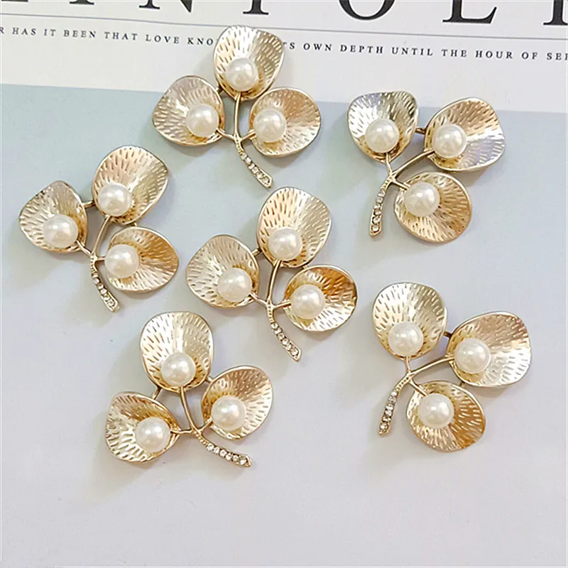10 PCS 40*41mm DIY Accessories Metal Alloy Gold Leaves Imitation Pearl Connectors Charm For Jewelry Making | Украшения и