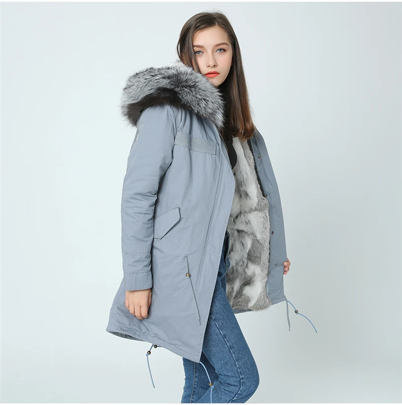 OFTBUY камуфляжная Длинная зимняя куртка женская парка воротник из натурального меха енота с капюшоном шуба из натурального кролика Толстая теплая парка