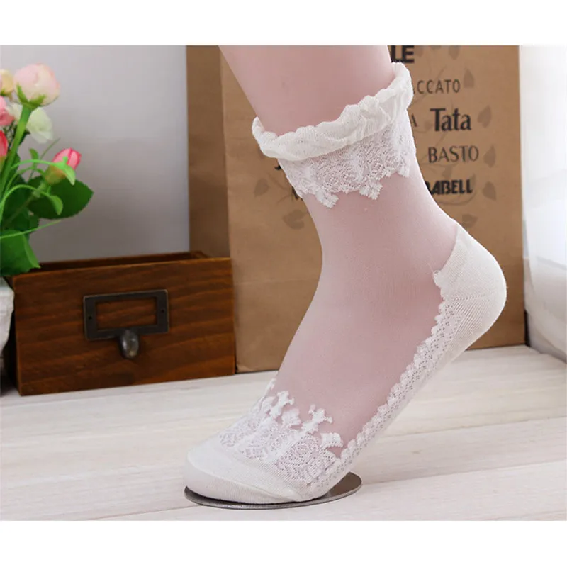 Hot New Fashion Ultrathin Transparent Beautiful Crystal Lace Elastic Short Women Socks Calcetines Pink Sock for female meias | Женская