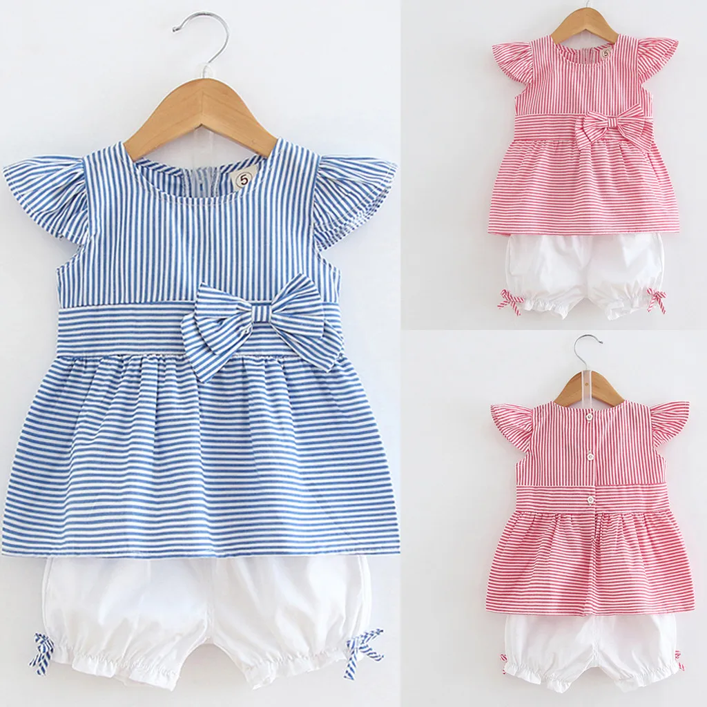 Детский костюм для новорожденных детская одежда топ в полоску с бантом стиле