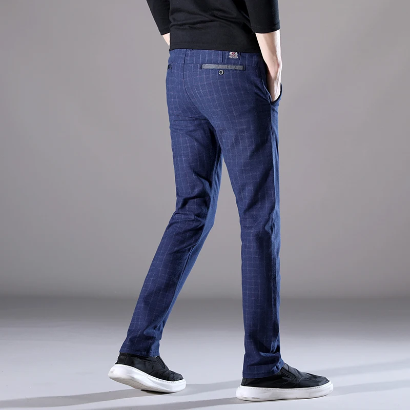 LENSTID 2019 Spring Autumn New Casual Plaid Pants Men Cotton Slim Fit Chinos Fashion Trousers Male Brand Clothing Plus Size K519 | Мужская