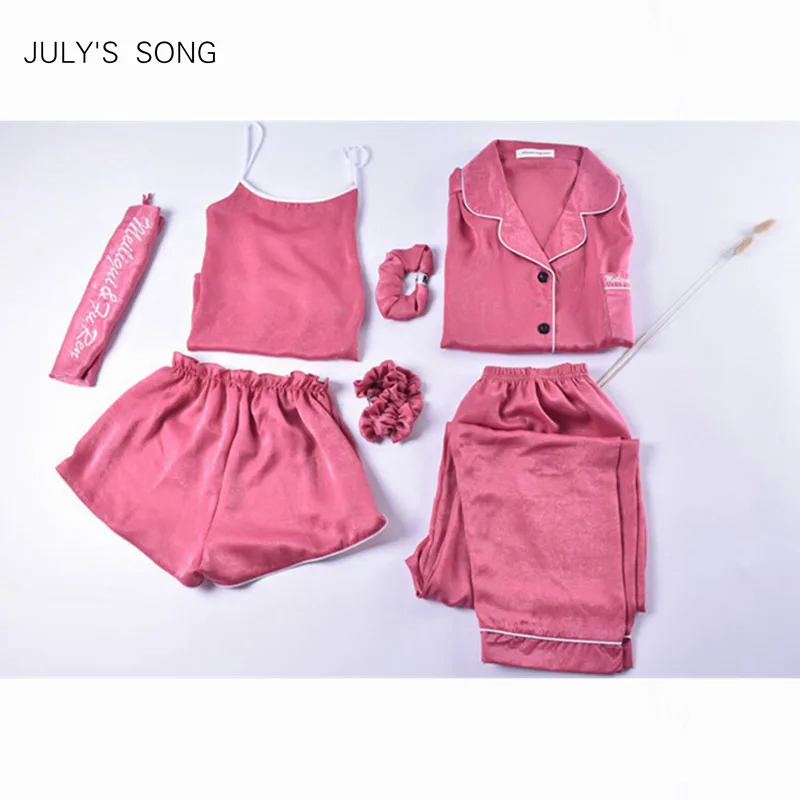 Женский пижамный комплект JULY'S SONG из 7 предметов пижама натурального шелка