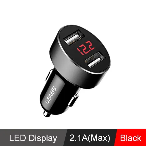 LED display black Автомобильное зарядное устройство USAM двойное автомобильное usb-устройство для зарядки телефона светодиодный дисплей USB зарядное устройство для samsung Xiaomi huawei универсальное USB зарядное устройство для телефона планшета - Тип штекера: LED display black