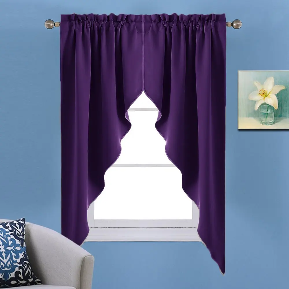 Purple NICETOWN, 1 пара, балдахин, роскошная, для комнаты, затемнение, стержень, карман, для кухни, ярусные шторы, портьеры для гостей, для гостиной - Цвет: Purple