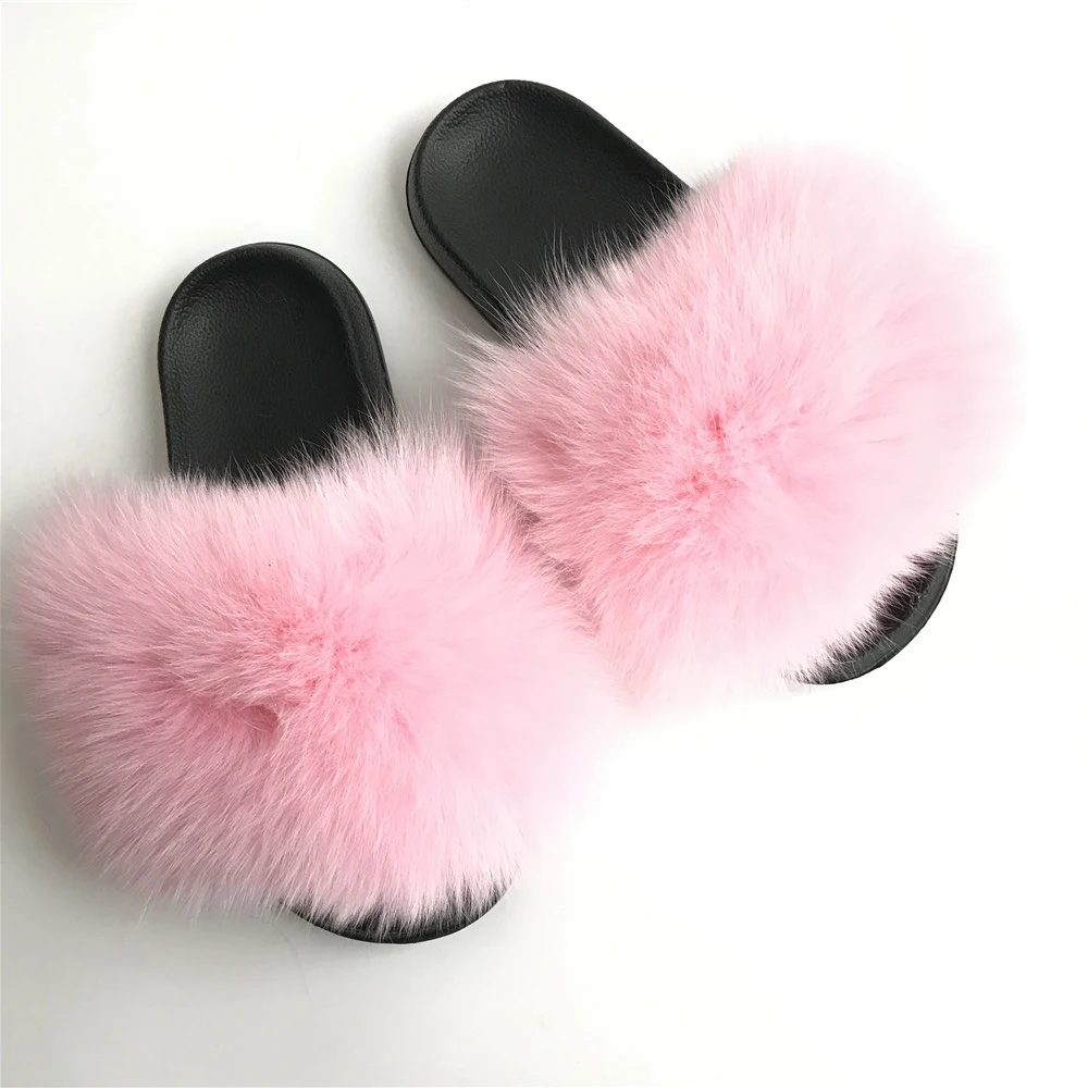 Magicfur - 100% натуральный мех лисы тапочки розового цвета с мехом толстовка сандалии