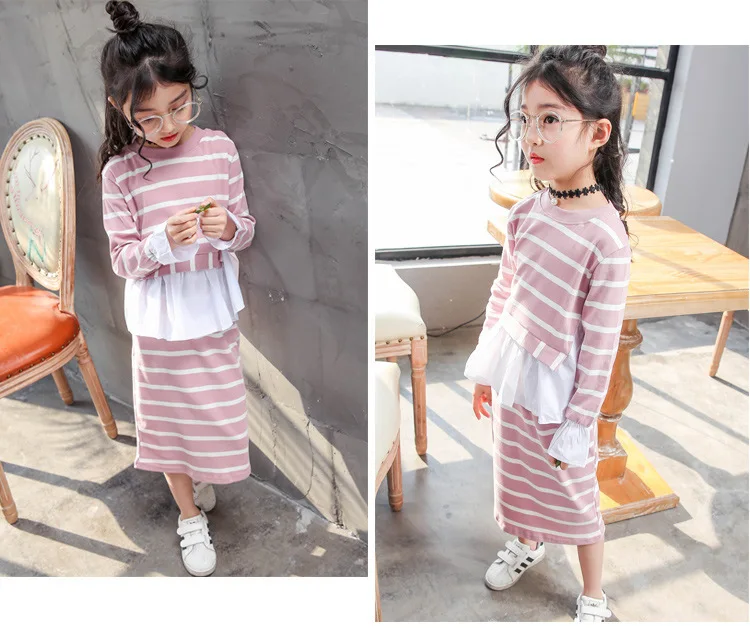 Детская одежда девушка осень новый узор рубашки Разделение совместное костюм