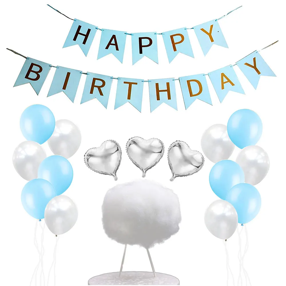 

ZLJQ 25 шт./компл. баннер на день рождения 3D облако торт Топпер Белый Синий латексный шар Baby Shower 1-й День рождения украшения для вечеринки