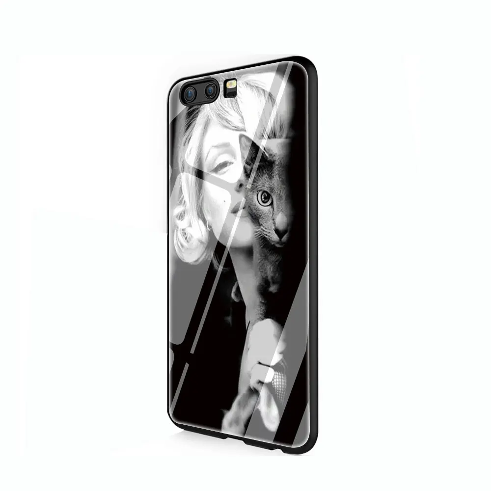 G2 Мэрилин Монро с кошкой прекрасный закаленное стекло чехол для huawei P10 P20 P30 mate 20 Honor 9 10 Lite Pro 7A 8X P Smart - Цвет: G2