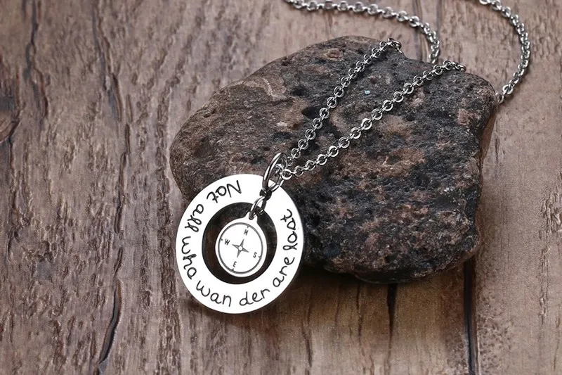 Мужчины ювелирные изделия из нержавеющей стали компас круг круглыми подвесками