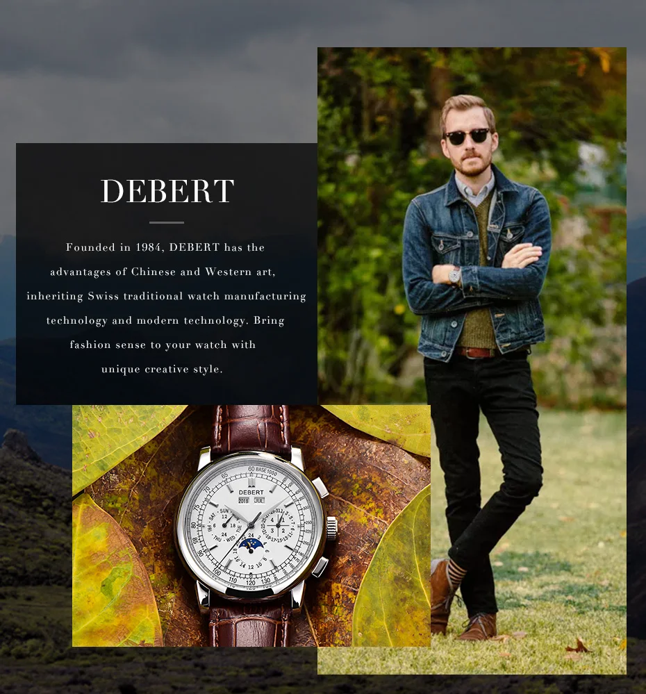 Debert42mm часы Moon Phase мужские автоматические механические наручные часы мужские s Relogio A Prova De Agua 316L часы из нержавеющей стали