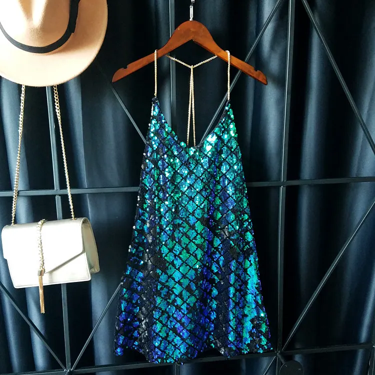 Новинка летнее платье Cakucool на бретелях-спагетти с блестками роскошное шикарное