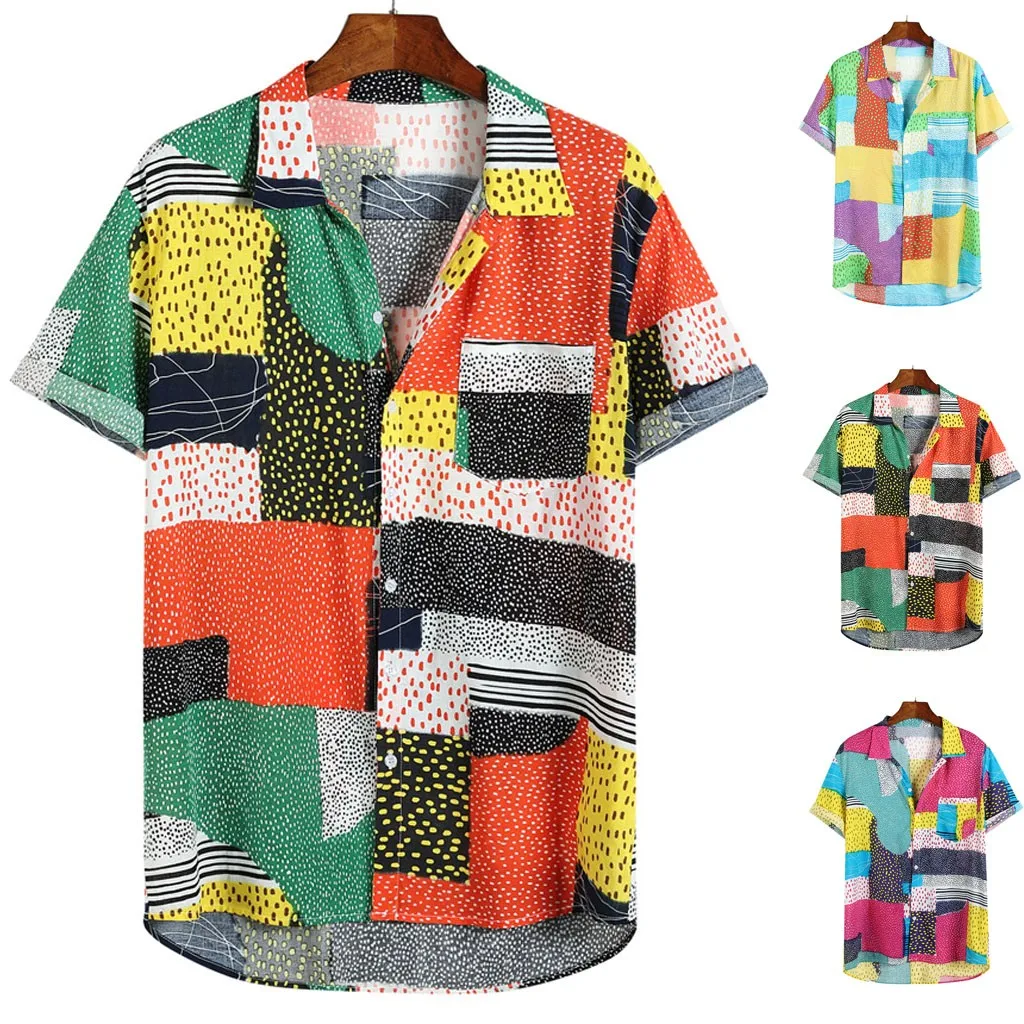 Мужская рубашка с коротким рукавом Camicia da uomo разноцветная нагрудным карманом и