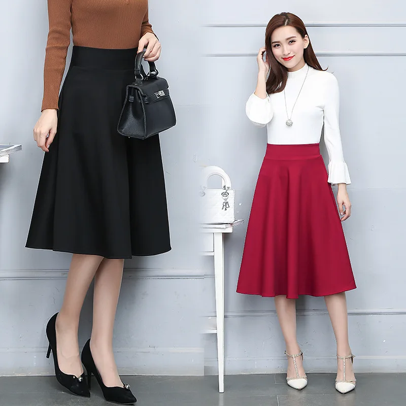 New women's skirts elastic waist pleated skirt students fashion solid color a tide | Женская одежда