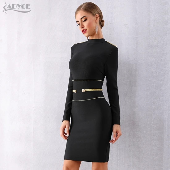 Black Женское короткое бандажное платье с длинным рукавом ADYCE, черное бандажное платье в стиле звезд, для клуба и вечеринки, для зима - Цвет: Black