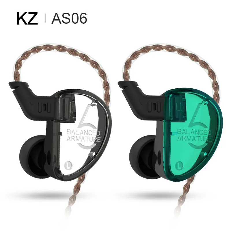KZ AS06 наушники 3BA сбалансированная арматура драйвер Hi Fi контролировать басы