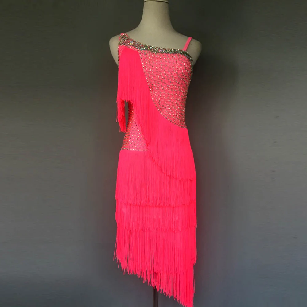 

Fringe Latin Dance Dress Women/Girl Backless Stage Performance Costume Sexy Salsa Clothing Tango Dress Rumba Dancewear DQ1027