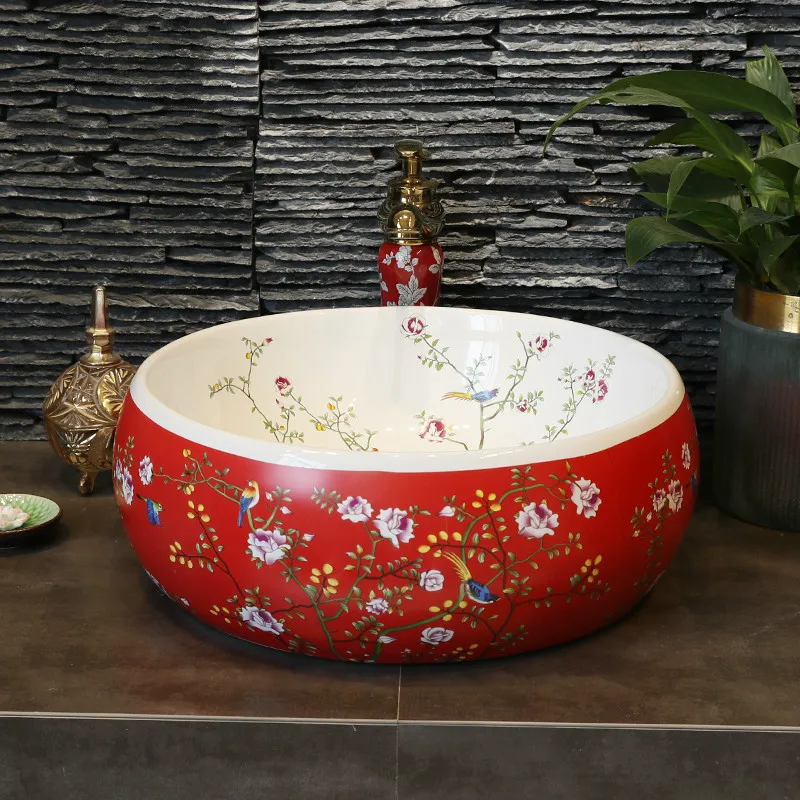 Фарфоровая раковина ручной работы круглая керамическая для ванной