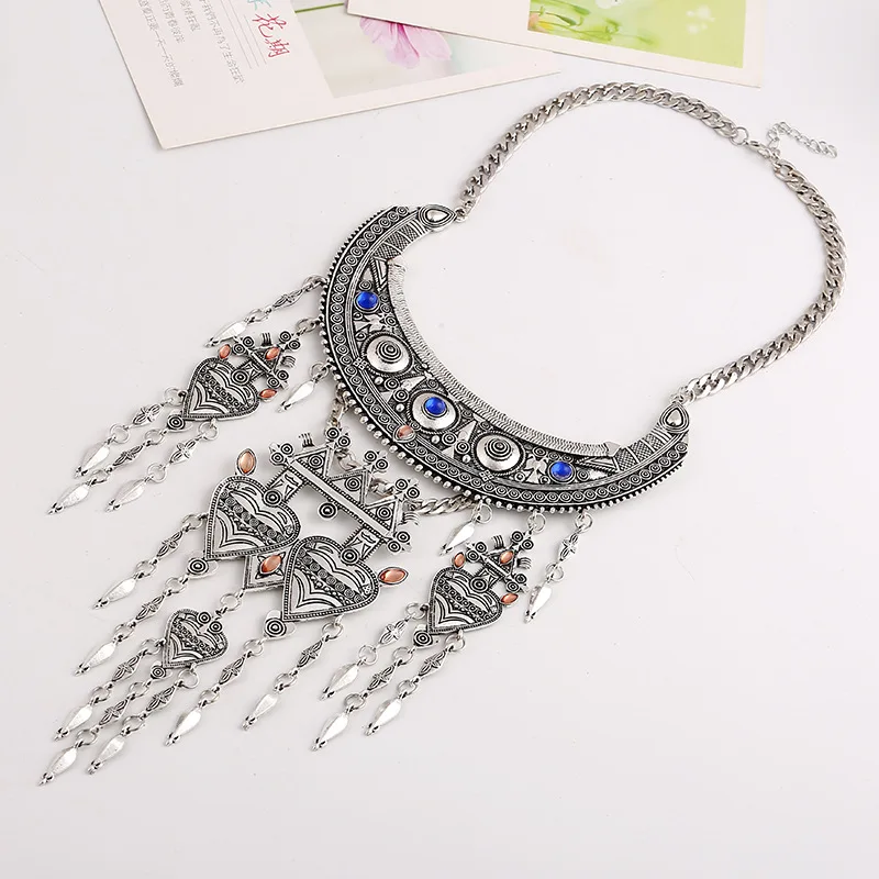 Винтажное ожерелье из сплава для женщин горного хрусталя с длинной кисточкой