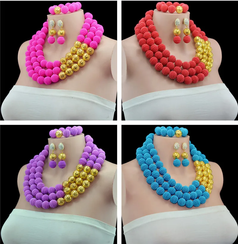 2016 Модный комплект ювелирных изделий из африканских бусин золотого цвета