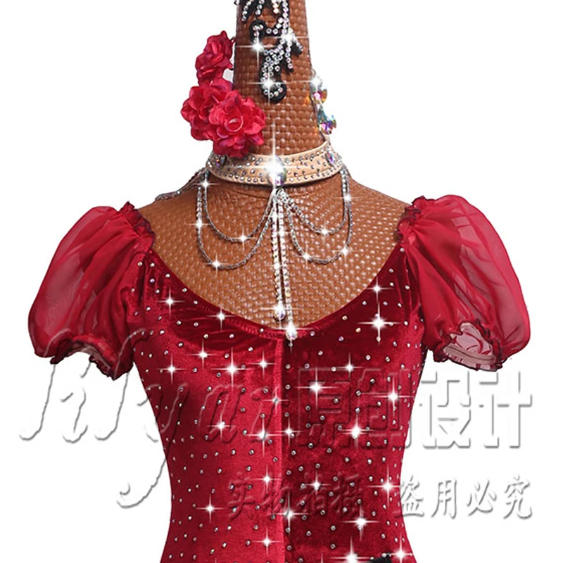 2019 Latin Dance Dress For Female/Women/Girls Customize Red Velvet Salsa Stage Competition Chiffon VDB159 | Тематическая одежда и