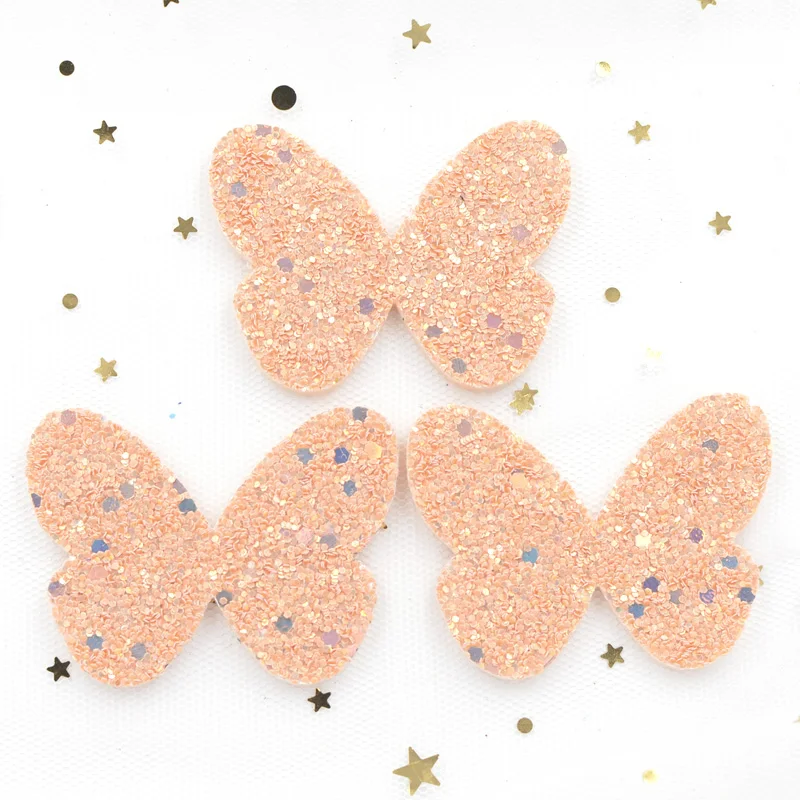 Pink 10 шт. блестящая ткань Нетканые Мягкие патчи бабочка с блестками аппликации, ремесло для маленьких девочек головные уборы заколки для волос бант орнамент F63 - Цвет: Pink