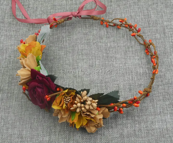 Высокое качество винтажная корона с цветами невесты кофейная коричневая