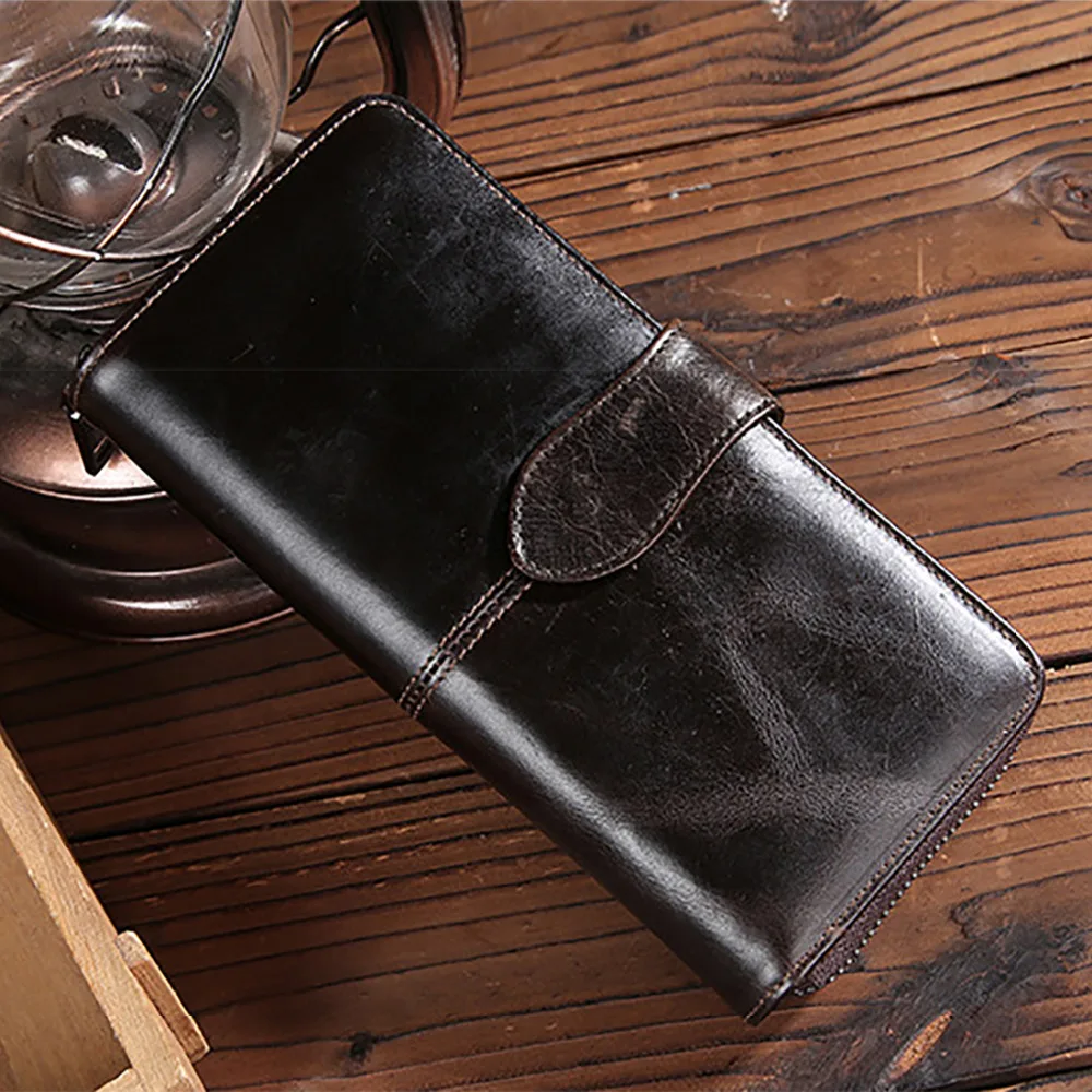 Высококачественный кошелек из воловьей кожи клатч карман ID/Credit на молнии двойные