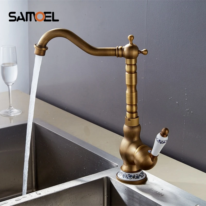 Basin Faucet Antique Brass Finished Mixer Tap Deck Mounted Vanity Vessel Sinks AF1088 | Обустройство дома