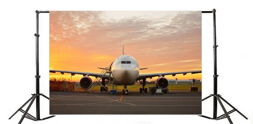 Photography Backdrop Airplane Parking Square Grass Field Colorful Sky Nature Travel Photo Background Party | Электроника