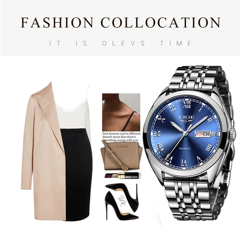 Reloj2020 женские часы LIGE Топ бренд модные часы Ms. все стальные кварцевые женские часы водонепроницаемые часы с календарем секундомер