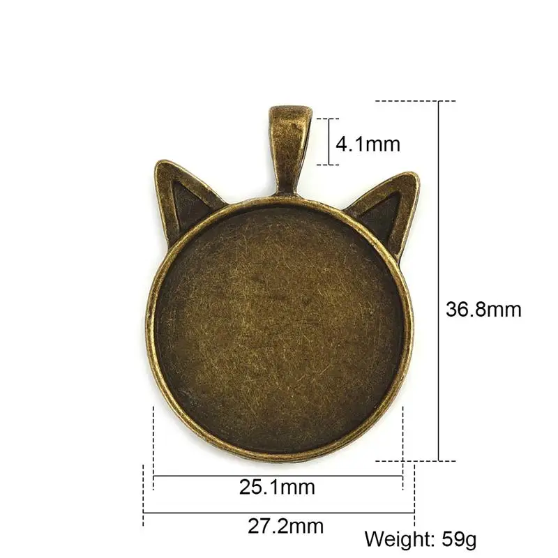 Antique Bronze 10 шт./лот, подвеска в виде кота, кабошон, 25 мм, плоский круглый ободок, драгоценный камень, пустая основа, посеребренные ювелирные изделия, сделай сам, составные части ожерелья - Цвет: Antique Bronze