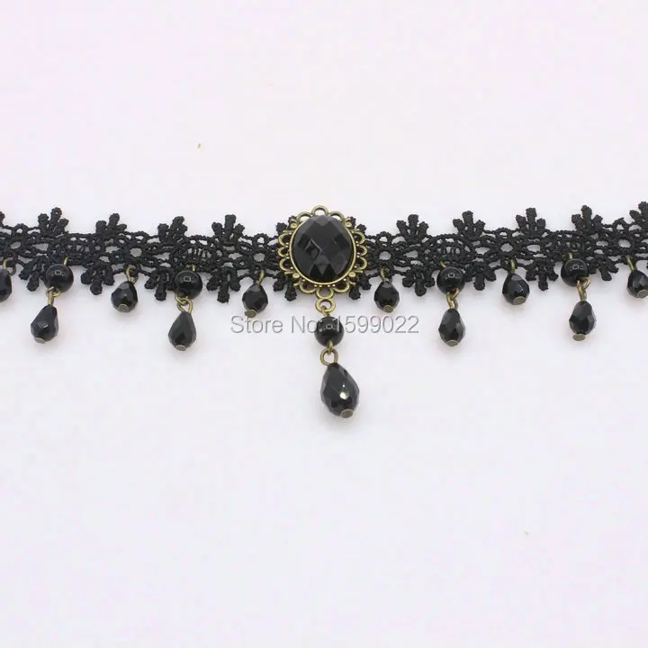 Woman Lace Statement Choker Necklace Vintage Beaded Water Drop Pendants Jewerly Black False Collar Costume Accessories | Украшения и