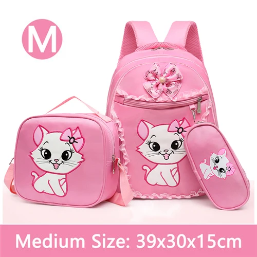39x30x15cm Розовый милый рюкзак Marie Cat для девочек, школьная сумка с обедом и чехол-карандаш, набор из 3 предметов для детей, сумки для книг для начальной школы - Цвет: 39x30x15cm