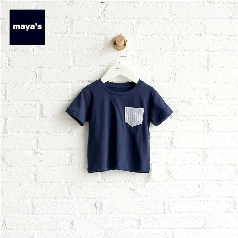 04 Navy Mayas/летние рубашки с карманами для мальчиков; Детские полосатые хлопковые мягкие Модные топы; детские дышащие Весенние футболки с круглым вырезом; 81110 - Цвет: 04 Navy