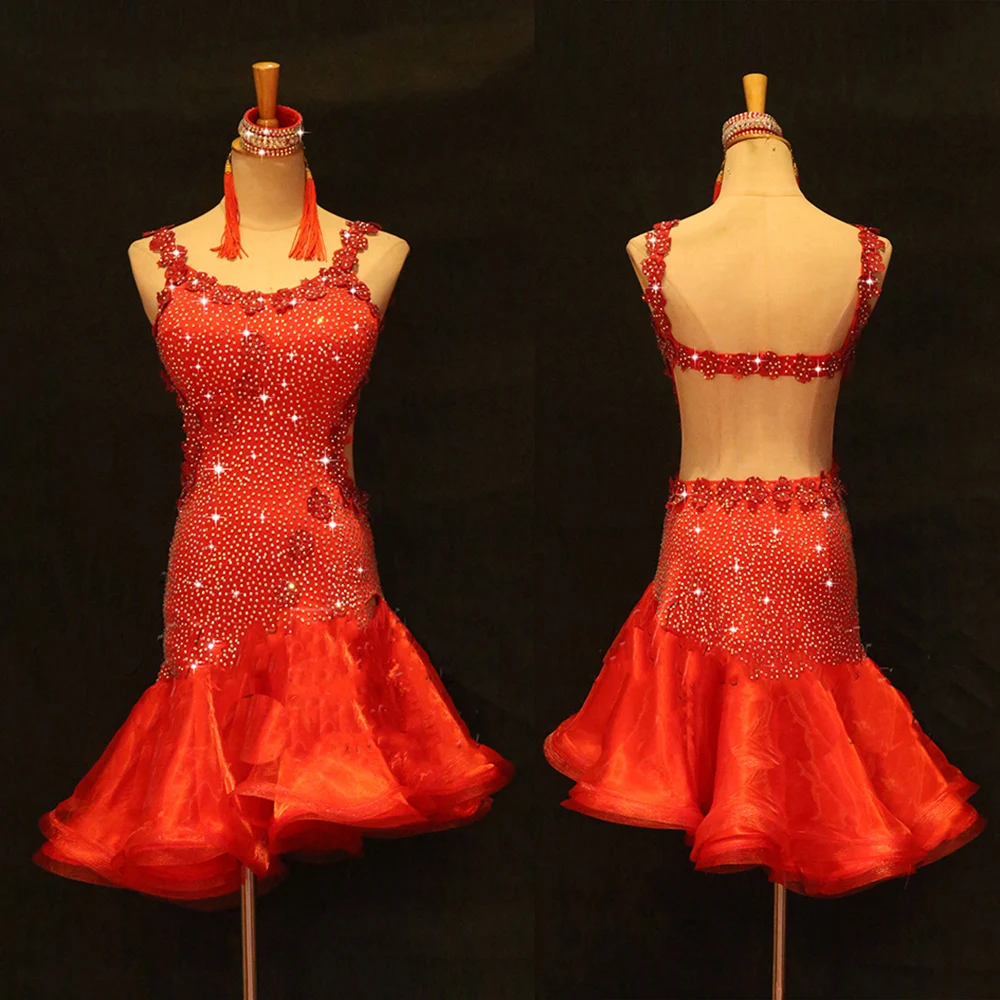 

Comfort Latin Dance Dresses For Ladies Red Color Newest High Quality Suit Women Ballroom Feminine Garment Flamenco Costumes B109