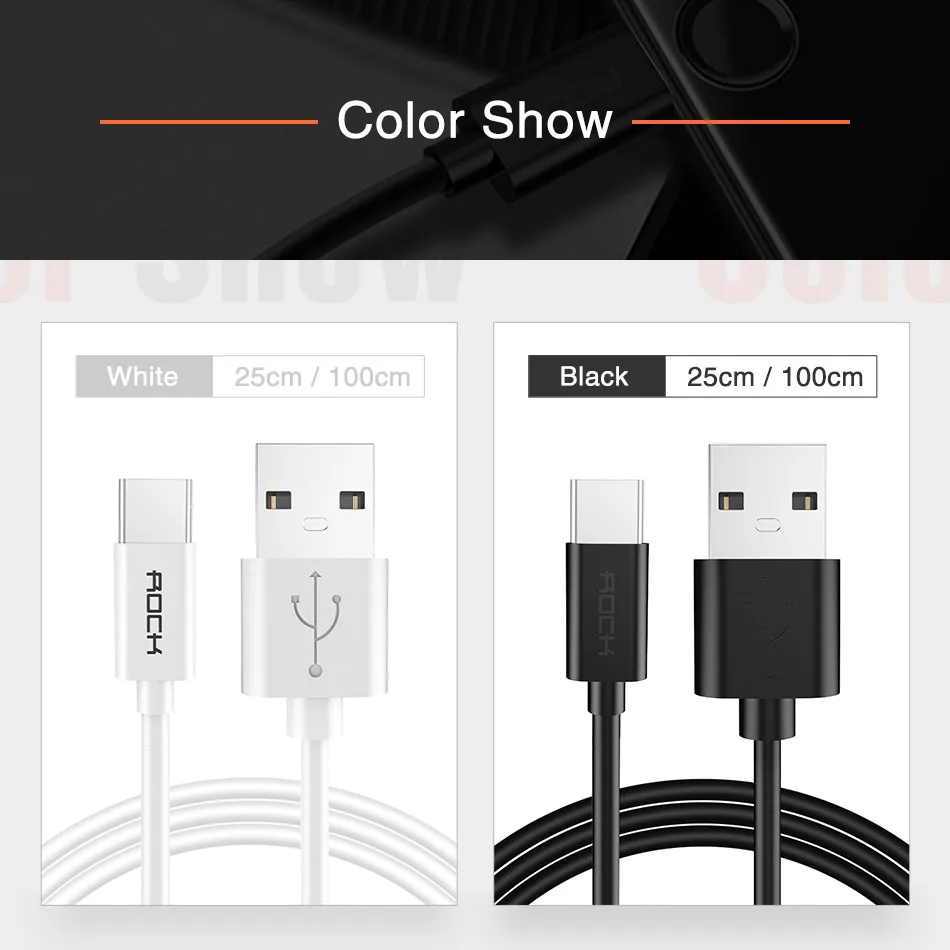 3 шт ROCK USB C кабель Usb type C провод для быстрой зарядки телефона зарядное устройство для samsung S9 Note 8 Xiaomi 6 huawei P10 адаптер USB-C