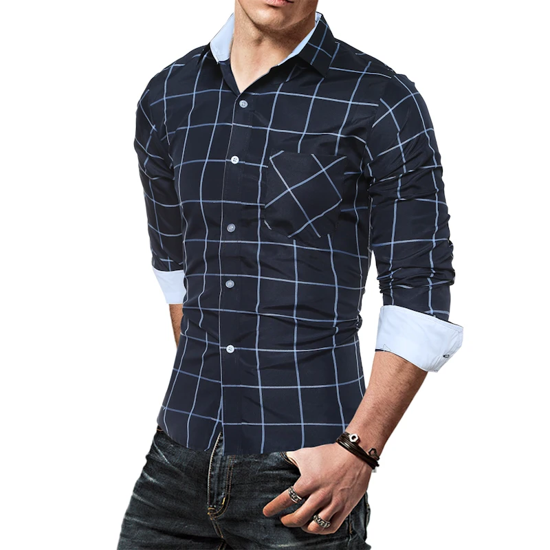 Новые осенние модные брендовые Для мужчин одежда Slim Fit рубашка с длинными