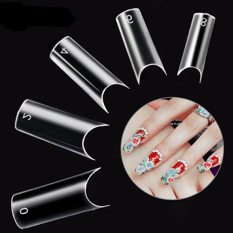 500pcs/bag C Curved Fake Nail Art Design Tips Transparent French Acrylic Faux Ongles False Nails 10 Size DIY Polish Salon | Красота и