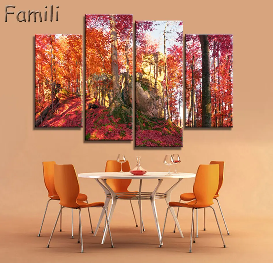 Осенний кленовый лист холст картина на стену картины для гостиной без рамки 4 шт.