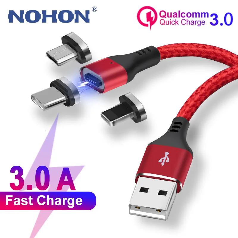Магнитный usb-кабель 1 м 2 м, быстрая зарядка, USB type C, Micro Android, для samsung S10, зарядный кабель для iPhone 6, 6 S, 7, 8 Plus, XS MAX, XR