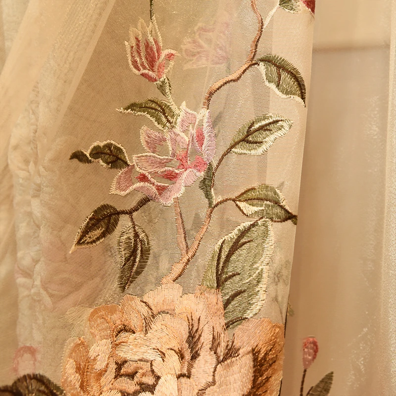 Coffee color top royal flower 3D jacquard blackout Curtains for villa hotel Living Room with elegant Voile Curtain Bedroom | Дом и сад