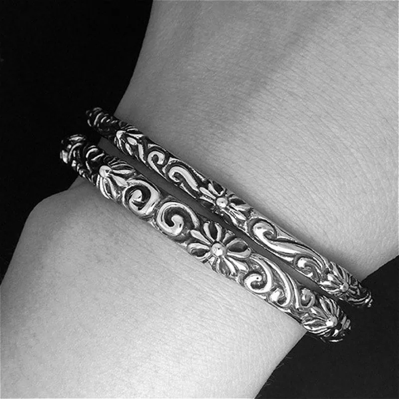 Винтажный Черный Браслет из титановой стали резной узор пара браслетов и браслет