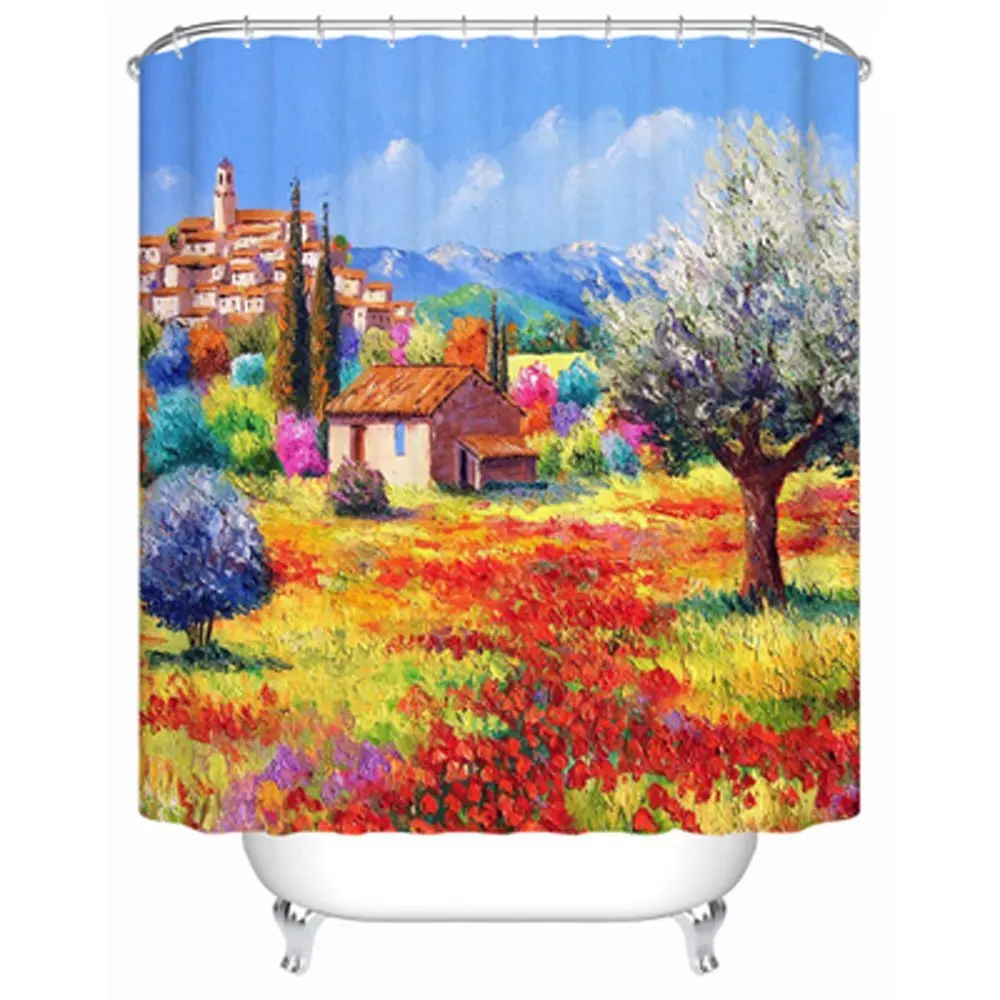 Nanningshidesigner душ curtainswatercolor сельской местности Pastoral60x72inch|countryside| |
